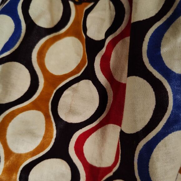 Vintage 70s Psychedelic Skirt Size S Wavy Geometric Print Elastic Waist Knee - Picture 15 of 15